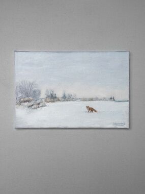 landscape  oil painting , 12"x 18" , oil on canvas, "Community garden in winter"